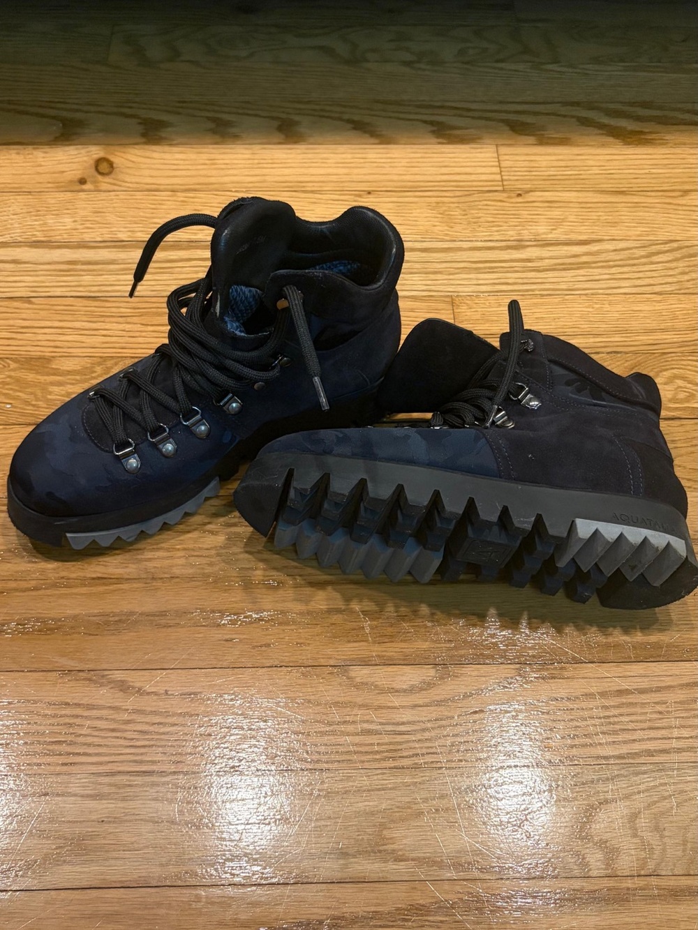Aquatalia  Navy Camo Boots - Rugged Lace-Up Trail Shoes
